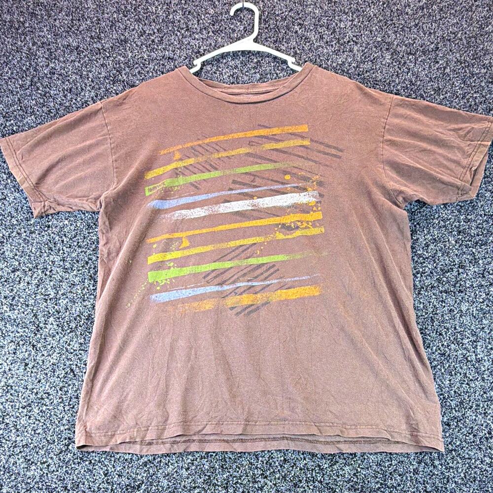 Hawk Men's Brown Graphic Logo Crew Neck Short Sleeve Cotton Knit T-Shirt L
